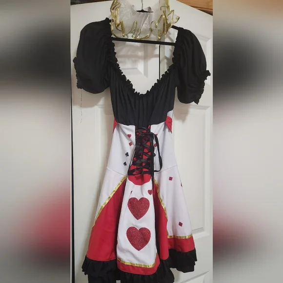 Queen of Hearts Costume Dress with Neck Ruffle - Picture 2 of 8